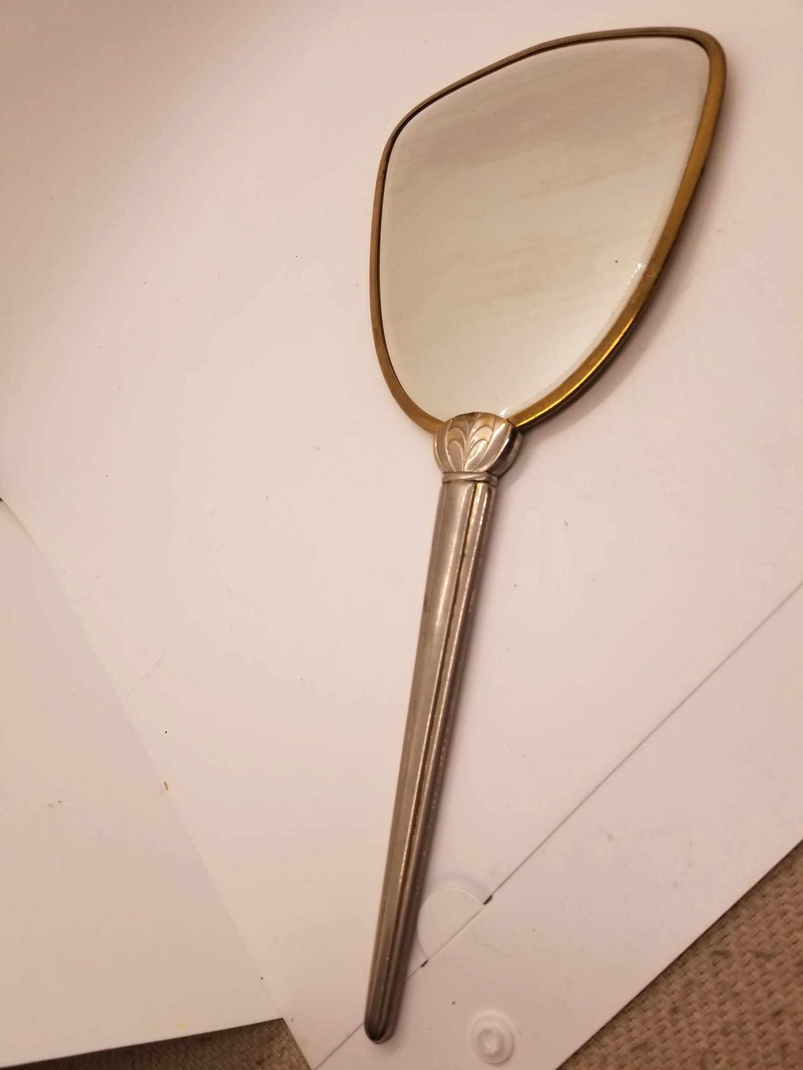 Hand Mirror, Sage Green With Engraved Flowers - 3