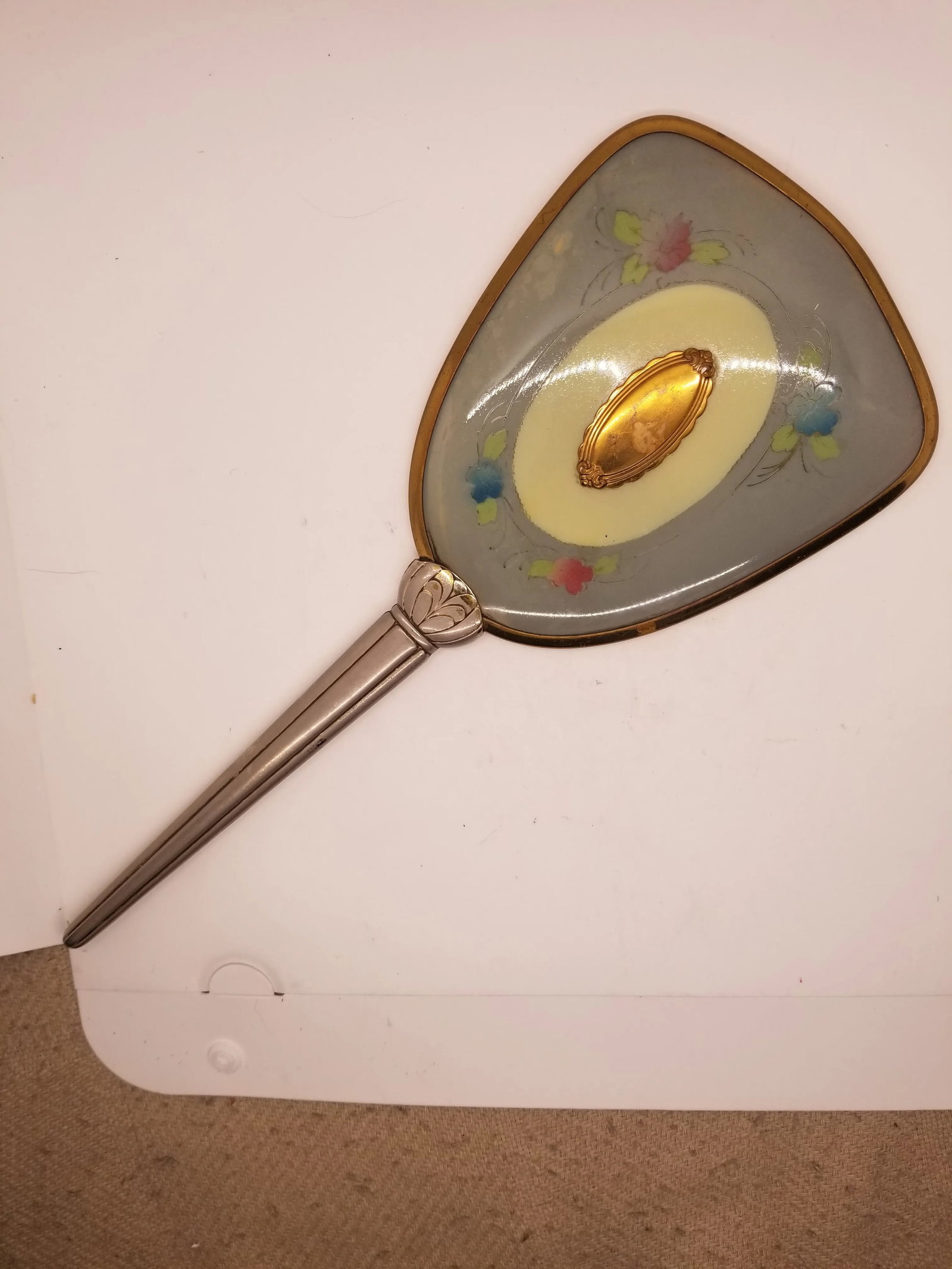 Hand Mirror, Sage Green With Engraved Flowers - 6