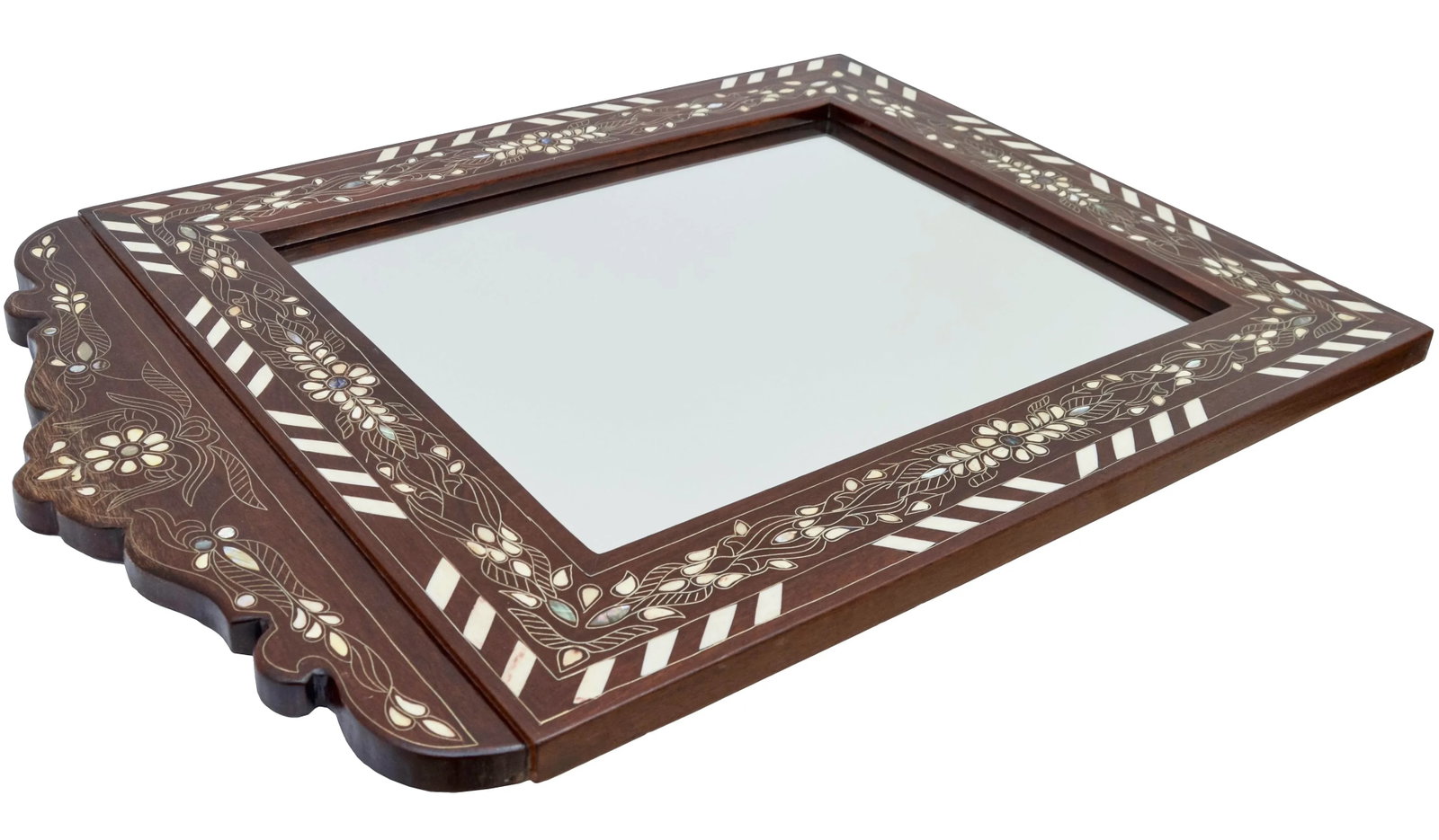 Vintage Handmade Floral-Patterned Mirror With Mother-of-Pearl & Brass Inlay - 4