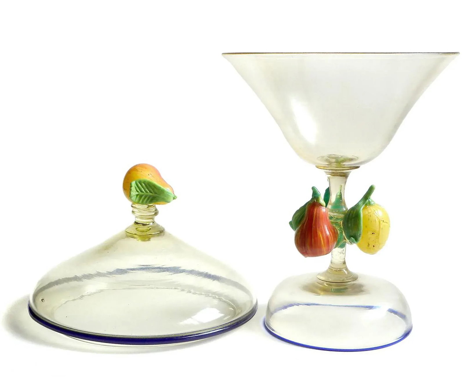 Venetian Antique Murano Pear Lemon Fruit Decorated Italian Art Glass Covered Jar, Art Nouveau-Deco E - 3