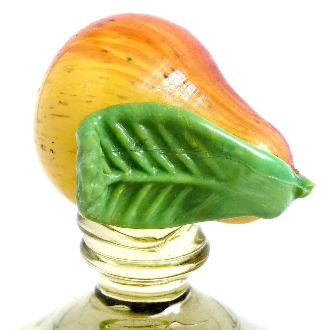 Venetian Antique Murano Pear Lemon Fruit Decorated Italian Art Glass Covered Jar, Art Nouveau-Deco E - 4