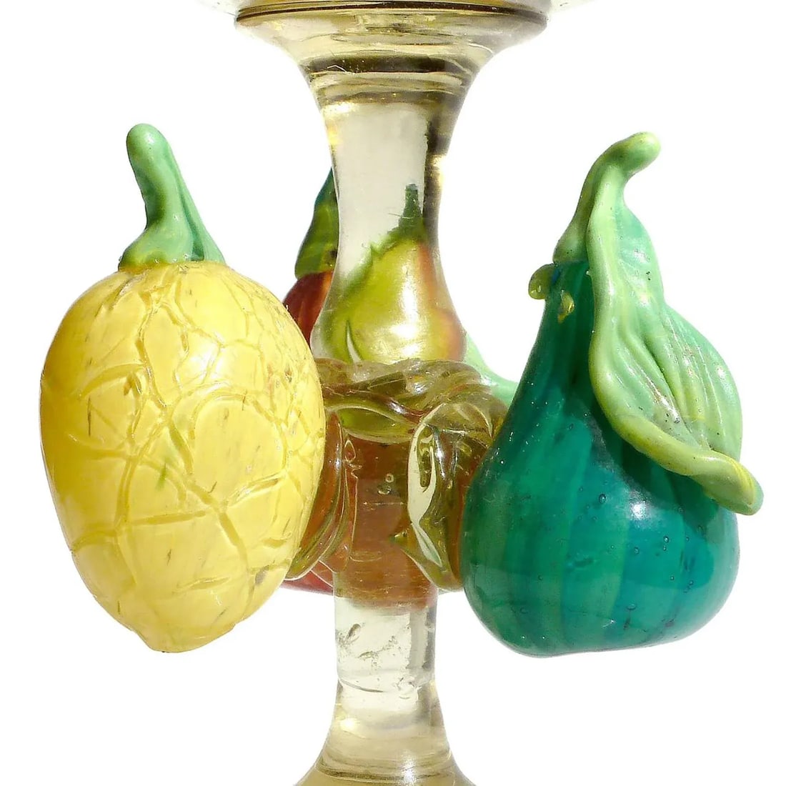 Venetian Antique Murano Pear Lemon Fruit Decorated Italian Art Glass Covered Jar, Art Nouveau-Deco E - 7