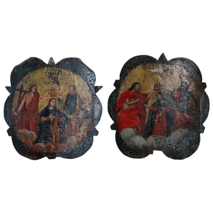 Italian Painted Metal Ecclesiastical One-light Bracket Wall Sconces - a Pair - 10