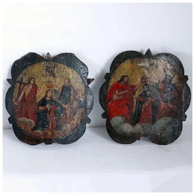 Italian Painted Metal Ecclesiastical One-light Bracket Wall Sconces - a Pair - 2