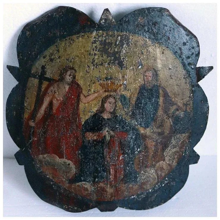 Italian Painted Metal Ecclesiastical One-light Bracket Wall Sconces - a Pair - 3