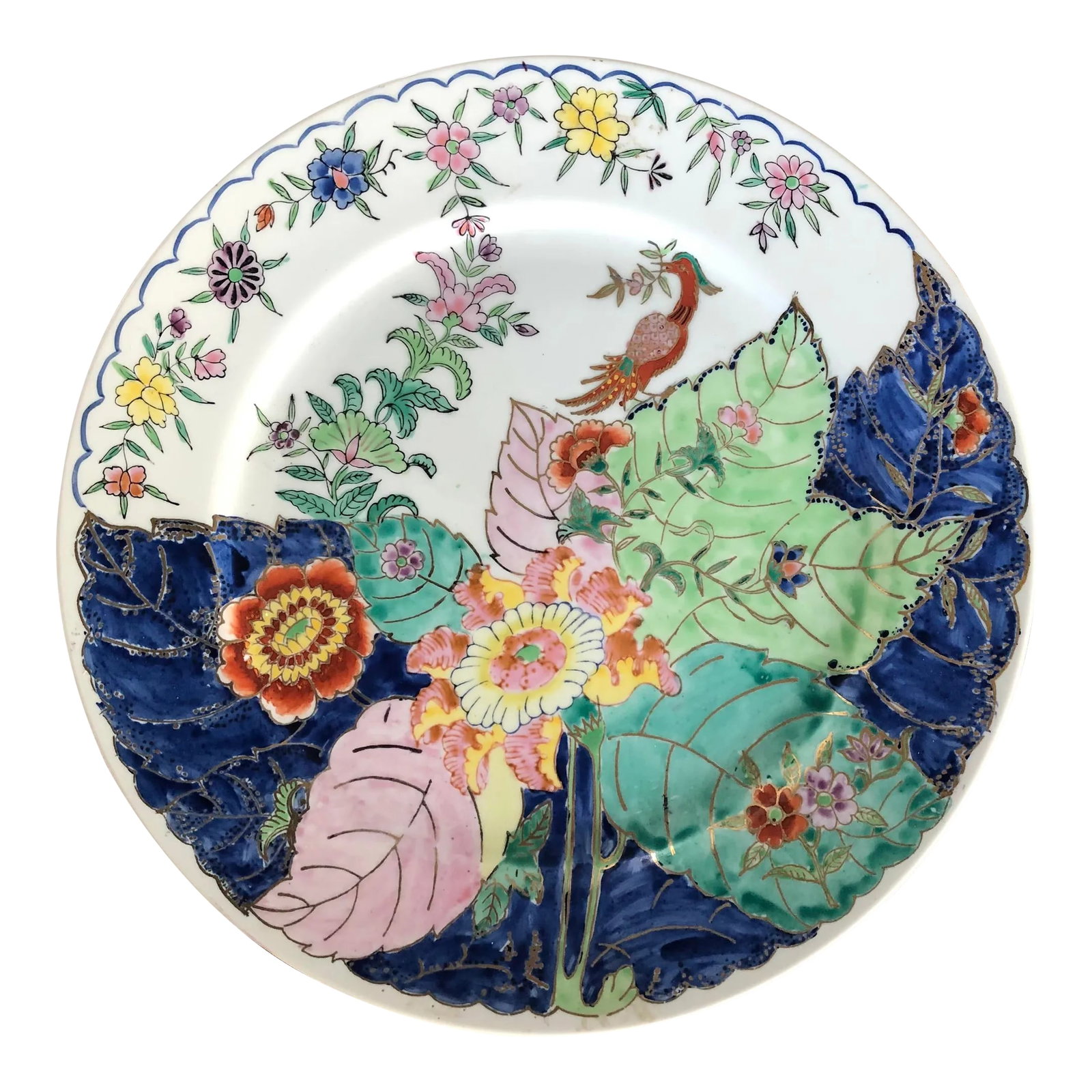 Vintage Early 20th Century Tobacco Leaf Charger: Absolutely lovely Chinese tobacco leaf chargers measuring 12 3/8" in diameter. Condition is exceptional without damage and barely any signs of use or wear. Colors are soft and soothing, not harsh,