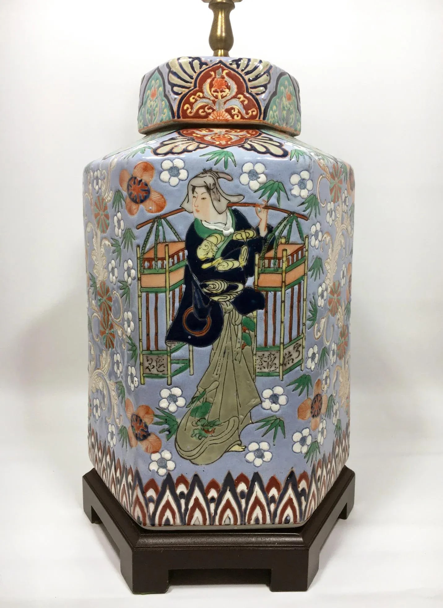 Large Japanese Ginger Jar Table Lamp in Periwinkle - 3