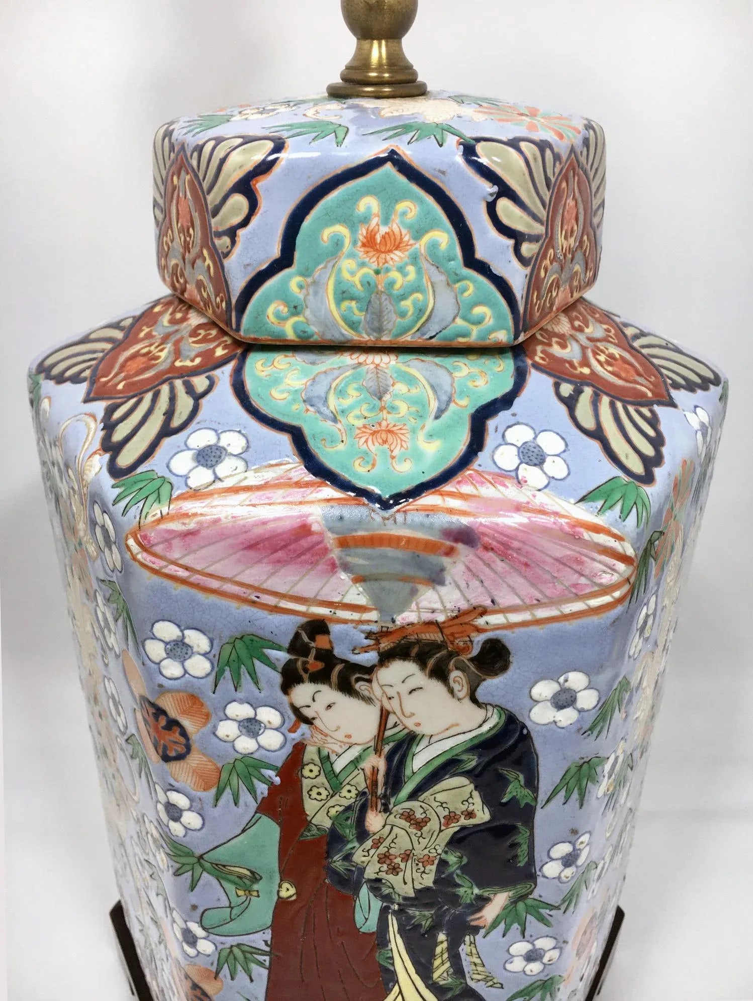 Large Japanese Ginger Jar Table Lamp in Periwinkle - 7