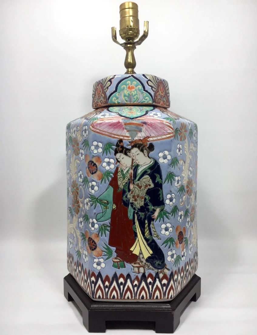 Large Japanese Ginger Jar Table Lamp in Periwinkle - 8