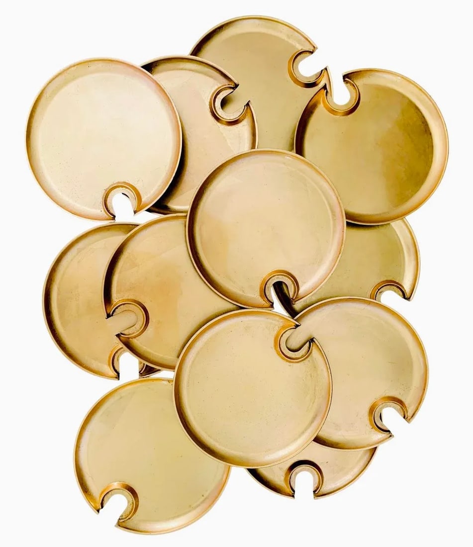 Vintage Hollywood Regency Cocktail Plates With Glass Cup Rest Holder, Gold Leaf Lacquer- Set of 12 P - 10