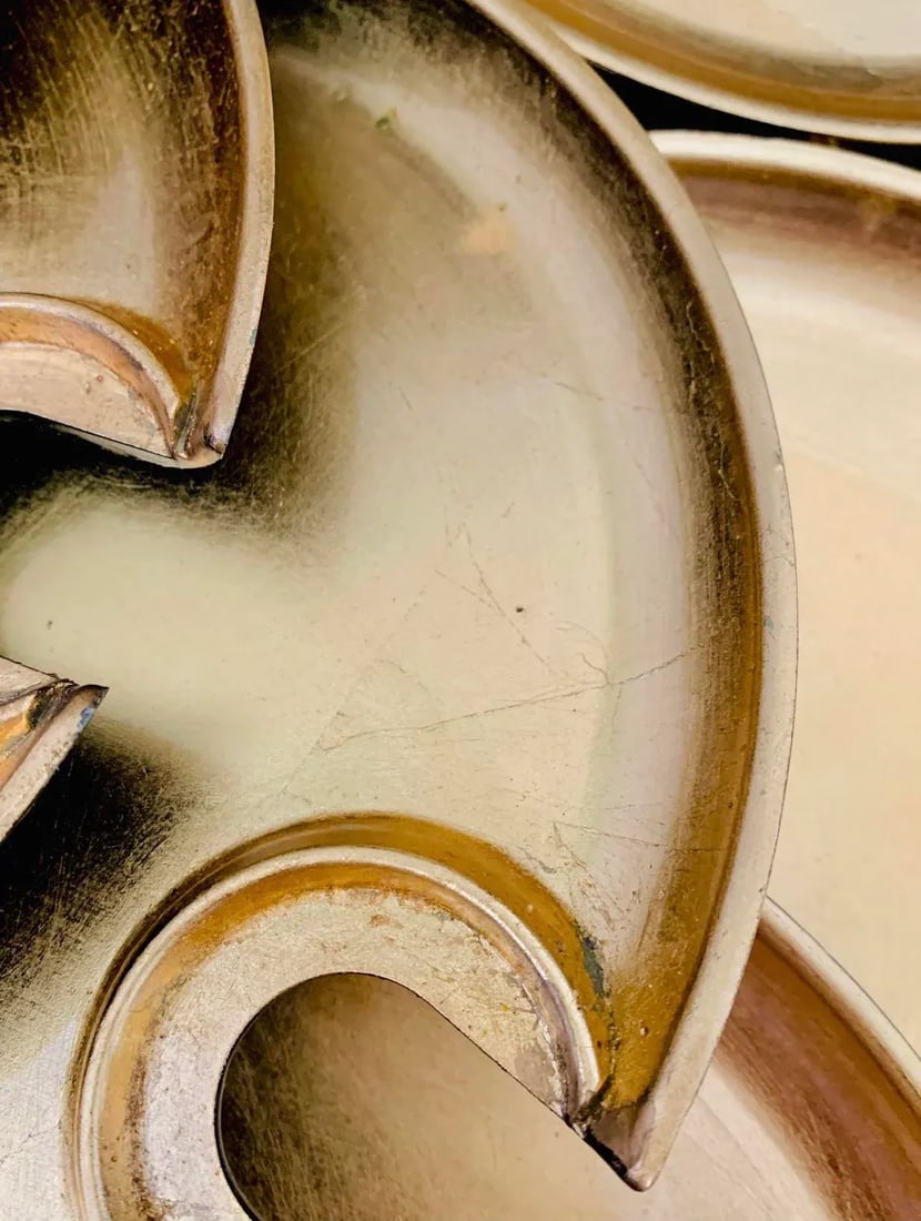 Vintage Hollywood Regency Cocktail Plates With Glass Cup Rest Holder, Gold Leaf Lacquer- Set of 12 P - 9