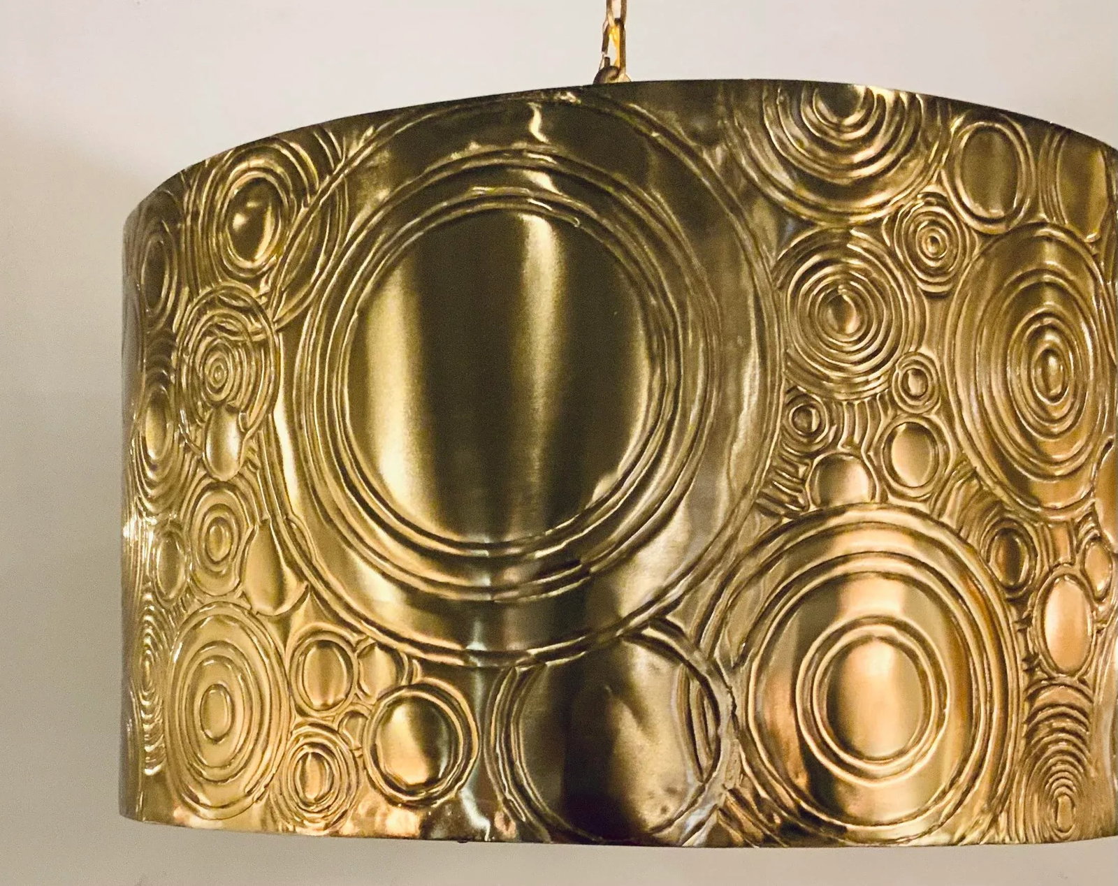 Currey & Co. Modern Embossed Geometric Brass Finished Drum Pendant Prototype - 3
