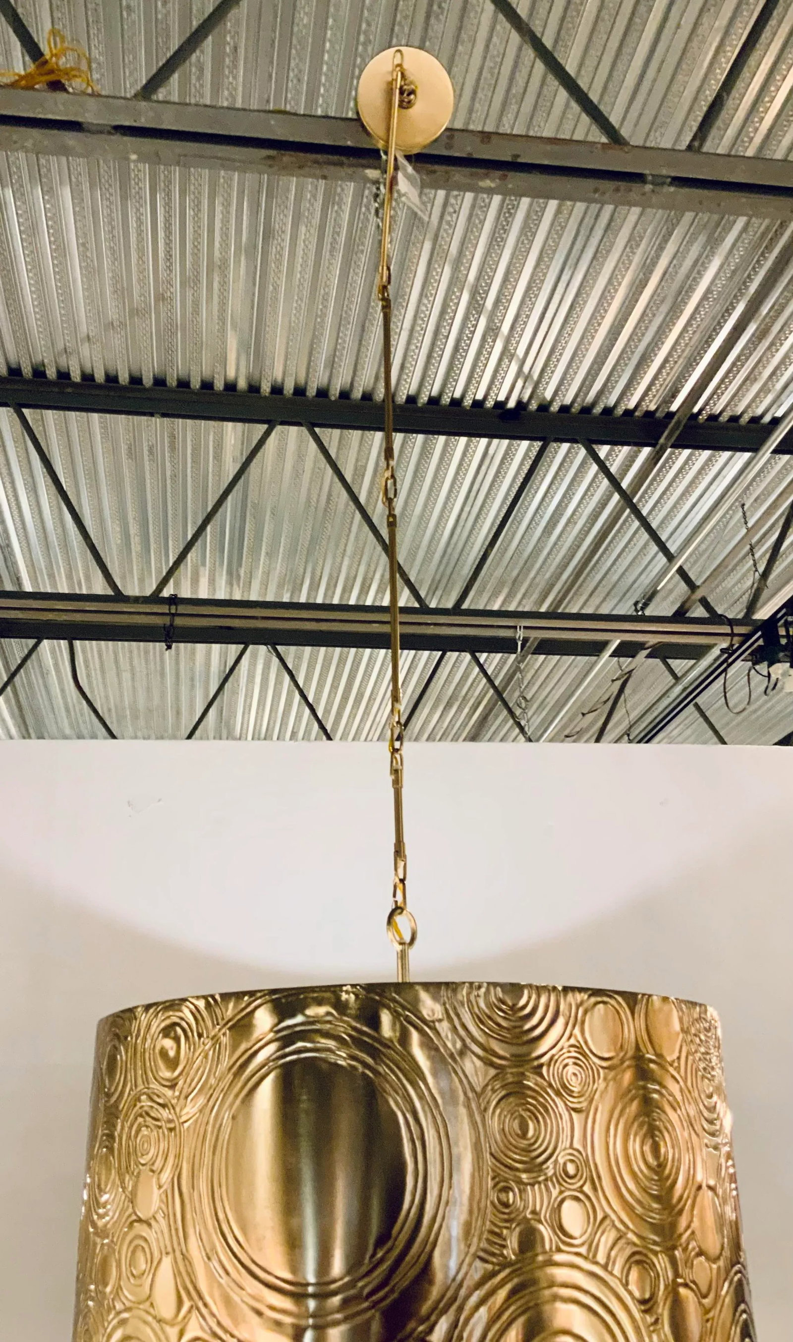 Currey & Co. Modern Embossed Geometric Brass Finished Drum Pendant Prototype - 4