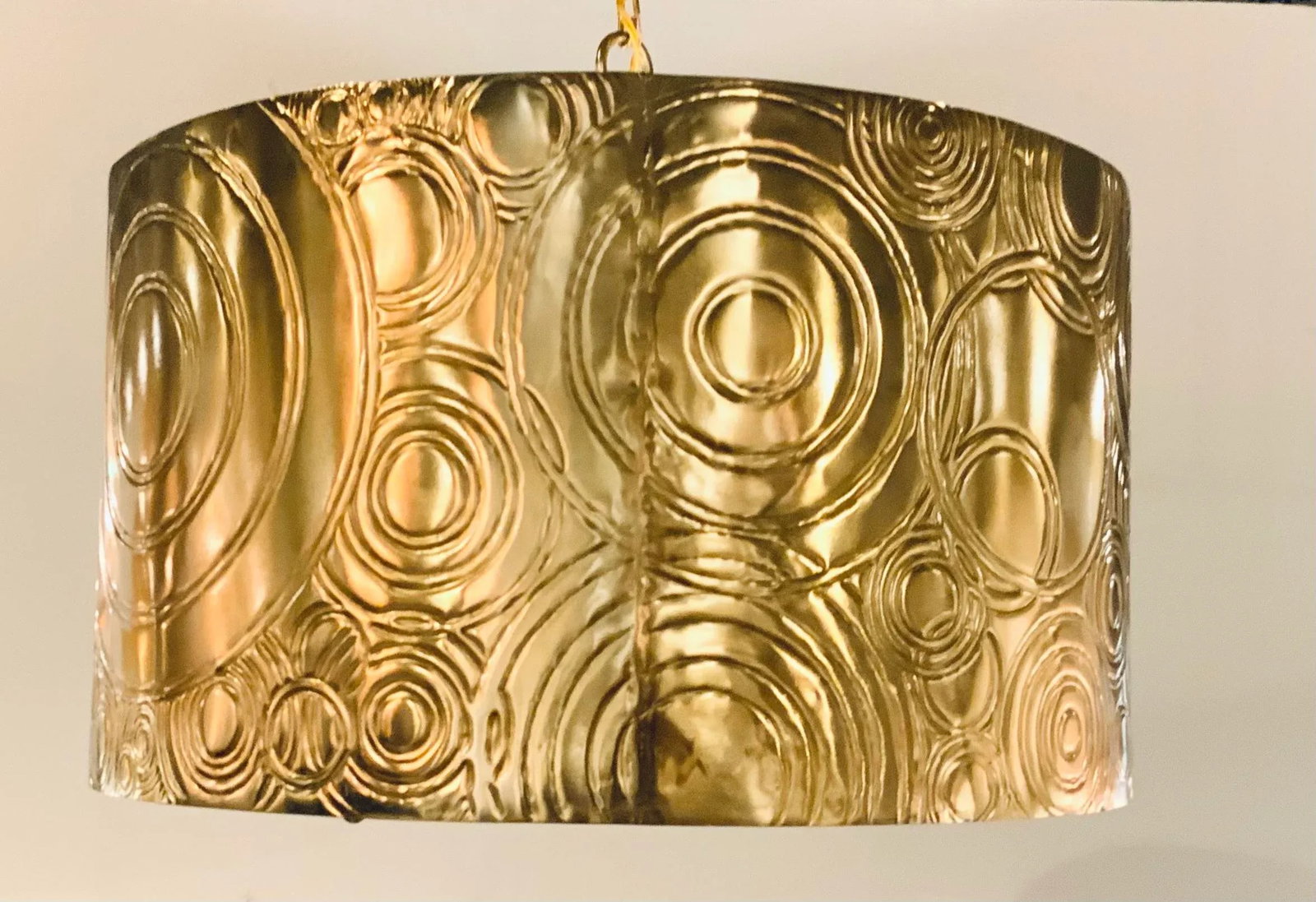 Currey & Co. Modern Embossed Geometric Brass Finished Drum Pendant Prototype - 5