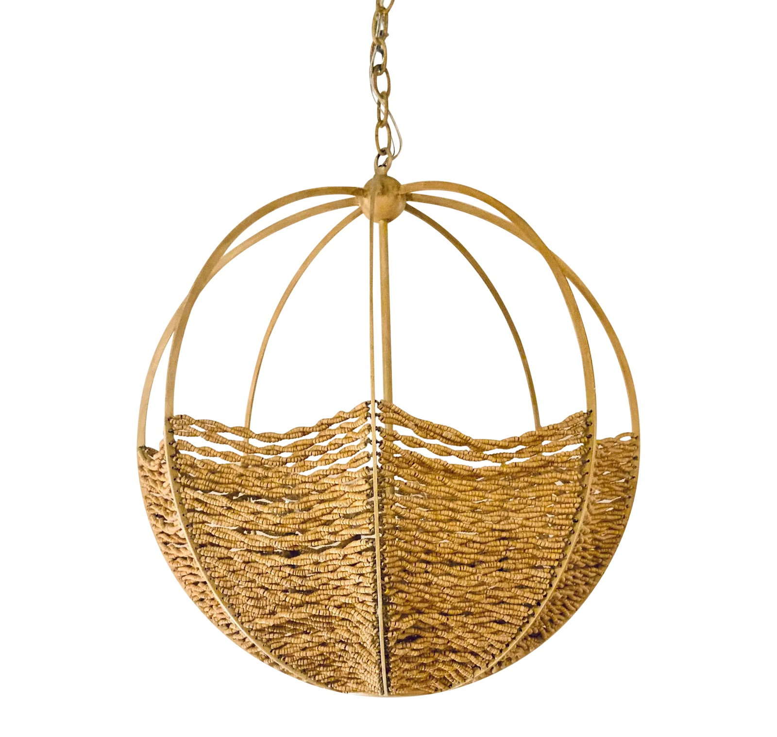 Currey & Co. Organic Modern Coco Bead Basket Chandelier Prototype: Stylish Currey & Co. Organic Modern Coco Bead Basket Chandelier Prototype, showroom floor sample Condition: Imperfections: Some Imperfections Condition Notes: Showroom floor sample, not brand new from