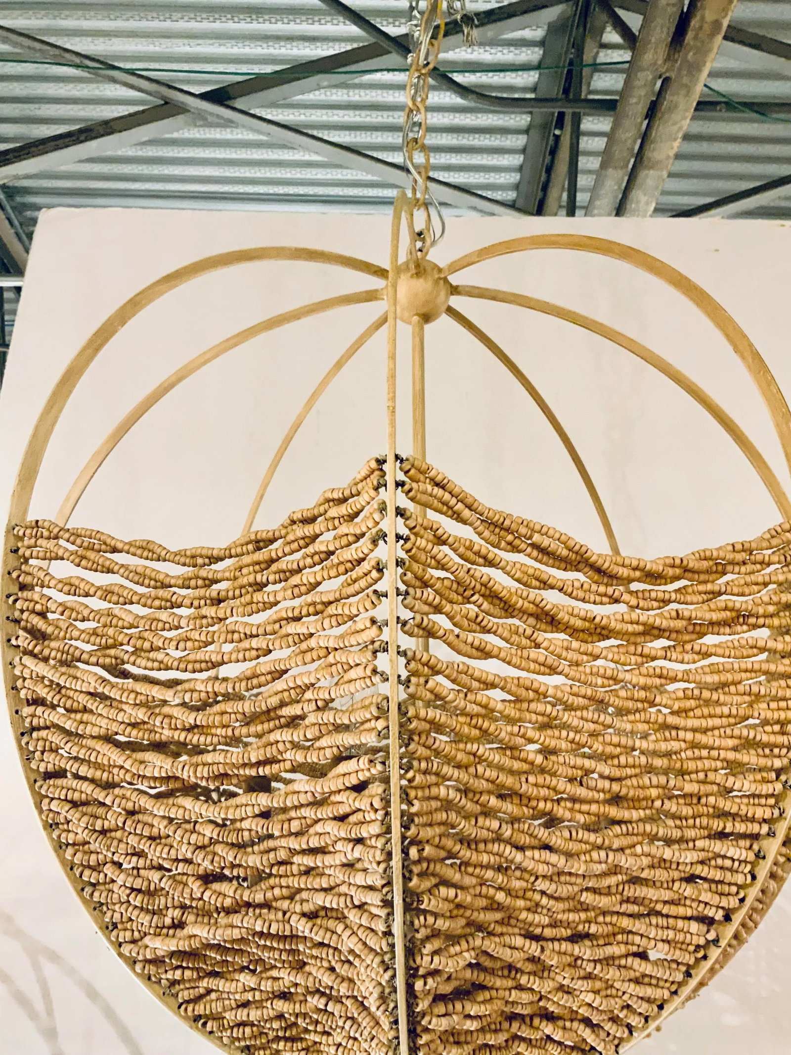 Currey & Co. Organic Modern Coco Bead Basket Chandelier Prototype - 3