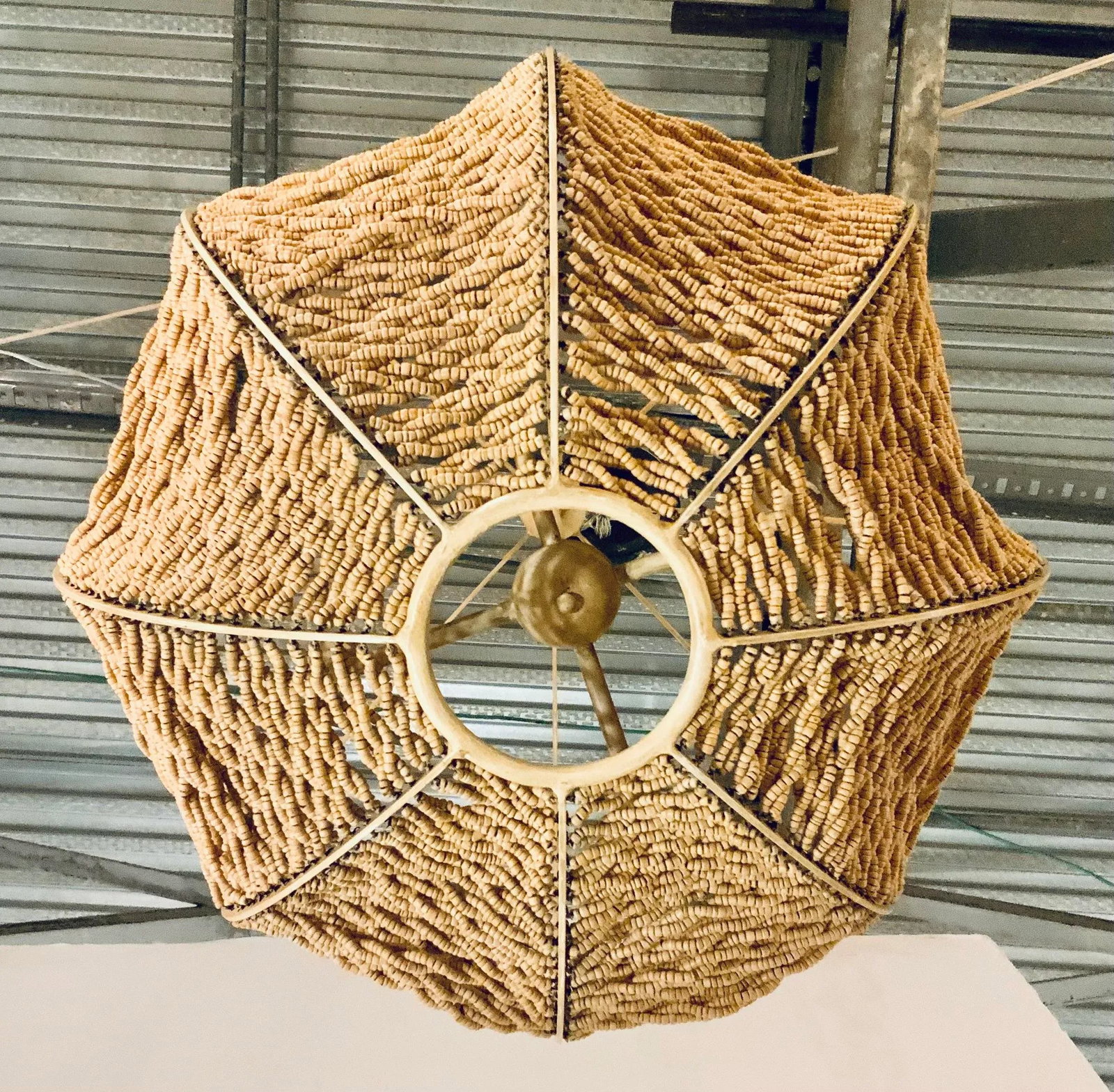 Currey & Co. Organic Modern Coco Bead Basket Chandelier Prototype - 4