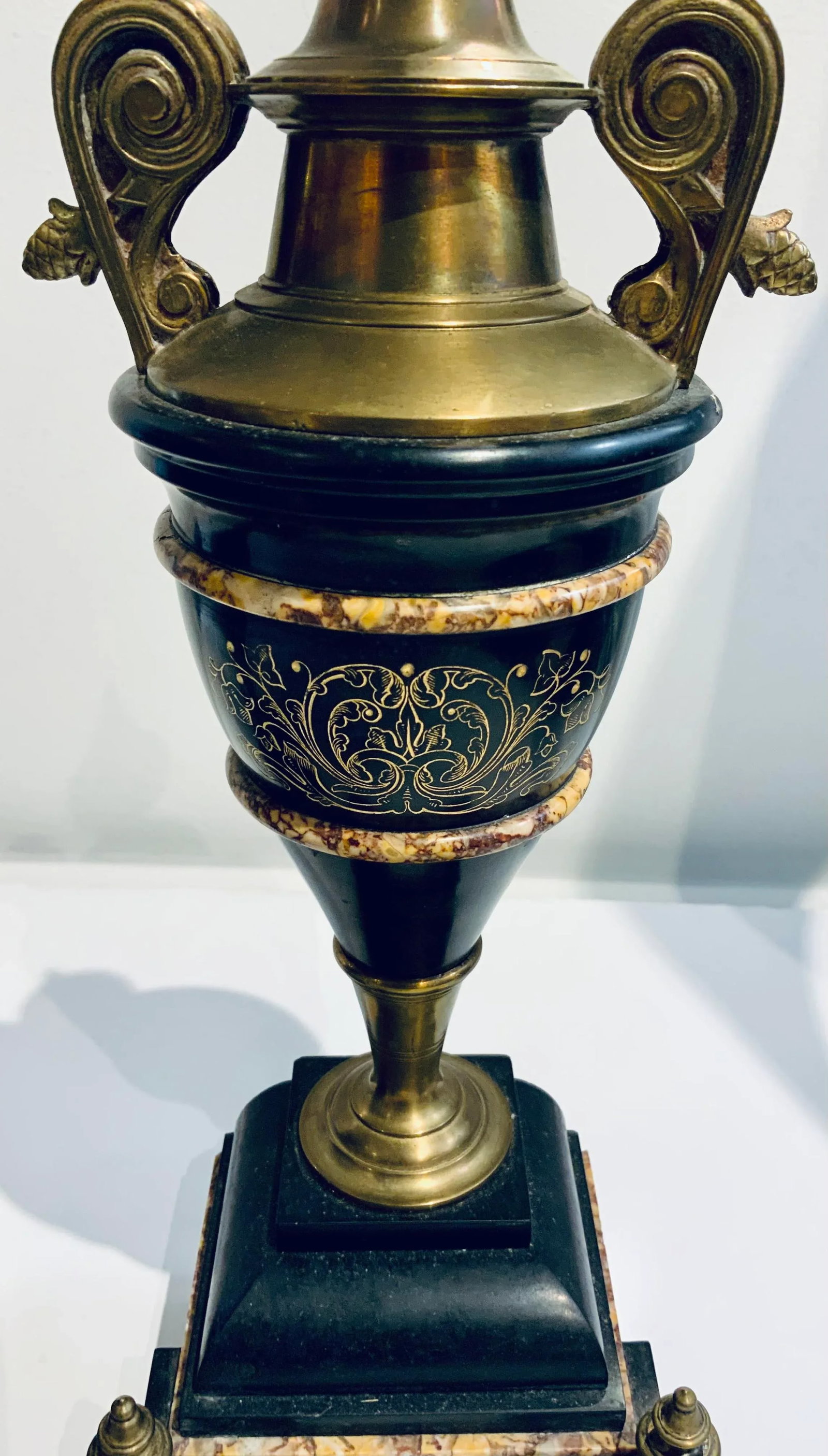 Antique Neoclassical Marble and Bronze Mantle Urns Pair - 4