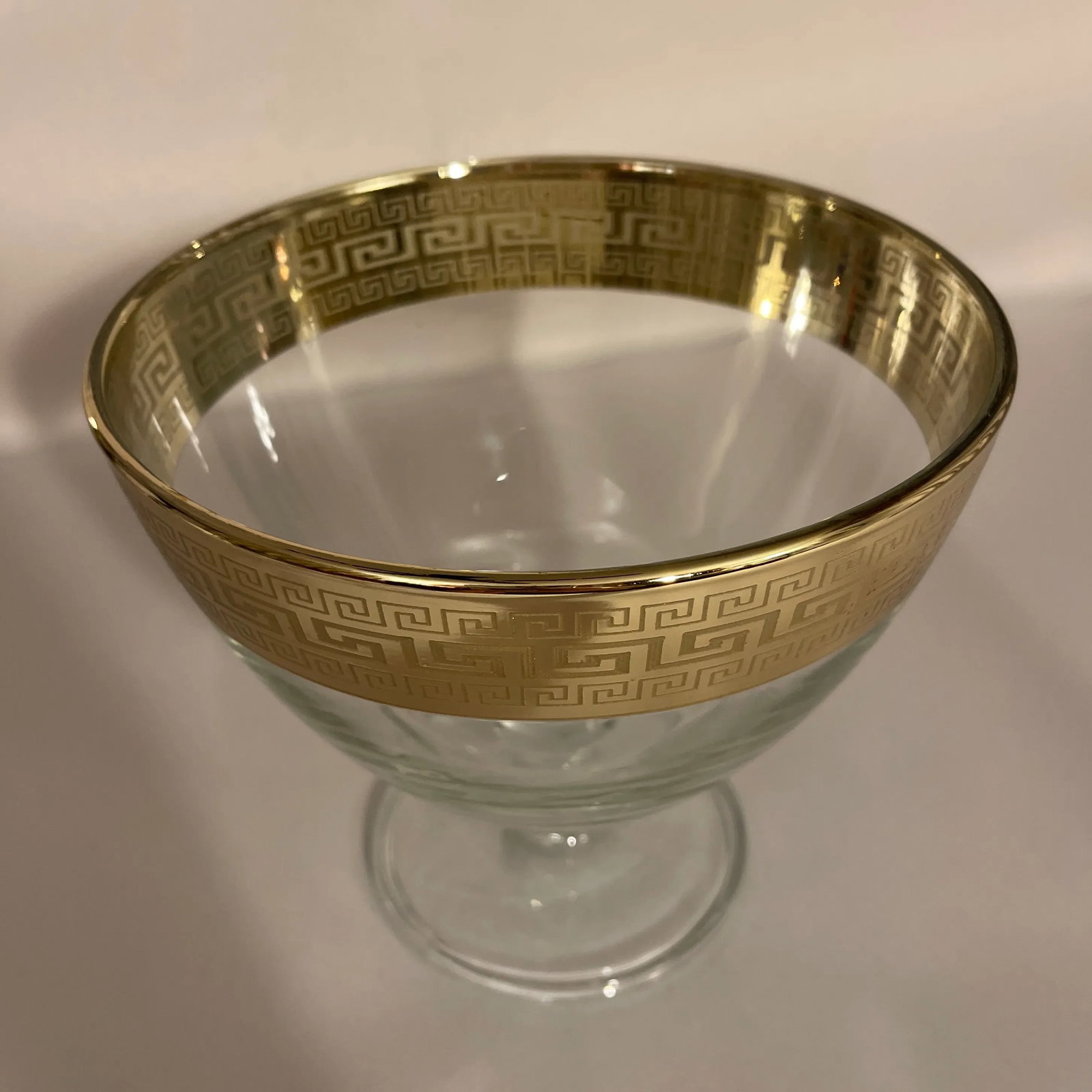 Gold Rim Greek Key Footed Center Bowl - 2