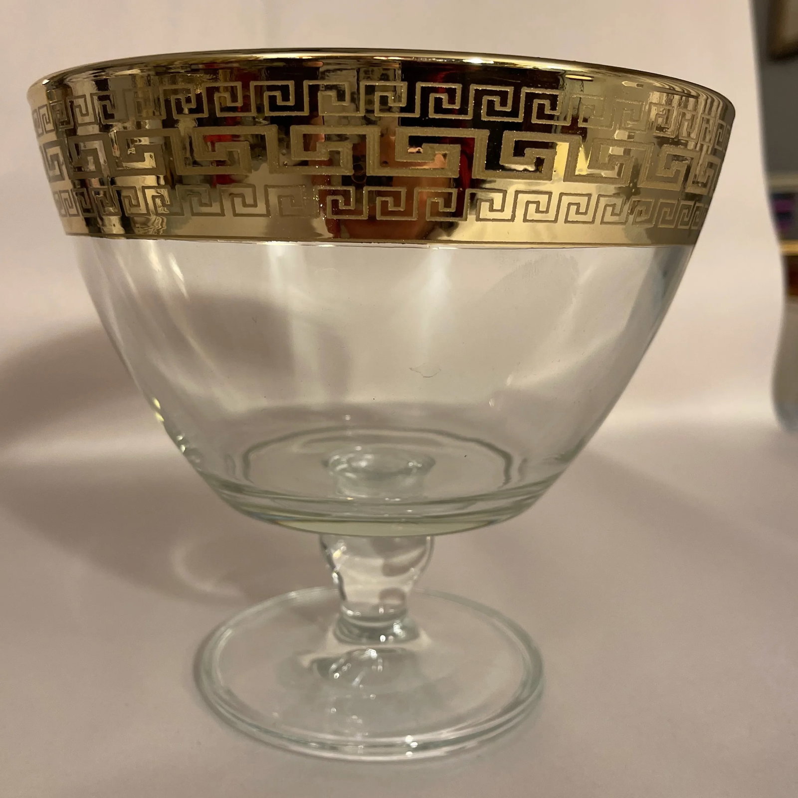 Gold Rim Greek Key Footed Center Bowl - 3