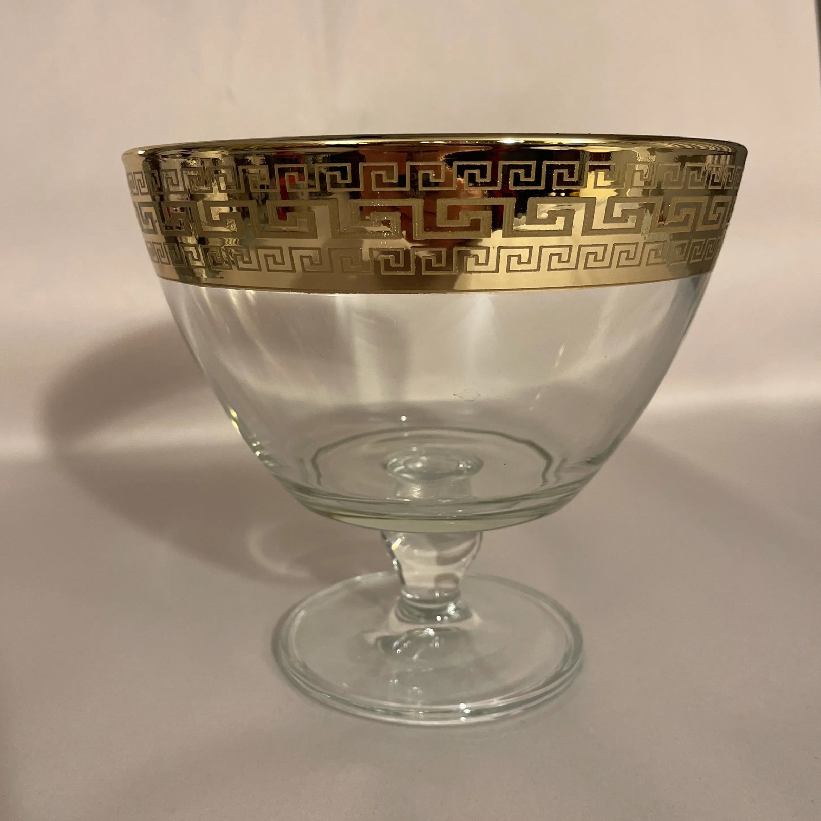 Gold Rim Greek Key Footed Center Bowl - 4