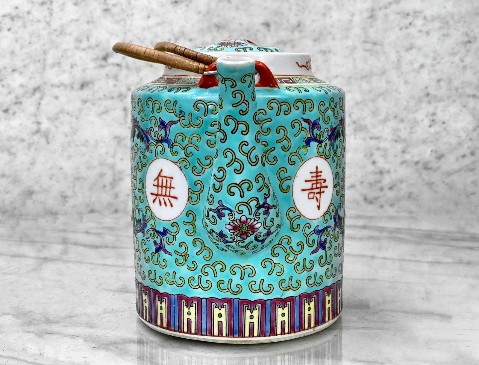 Vintage Chinese Porcelain Famille Verde Enamel Floral Motif Teapot - 4