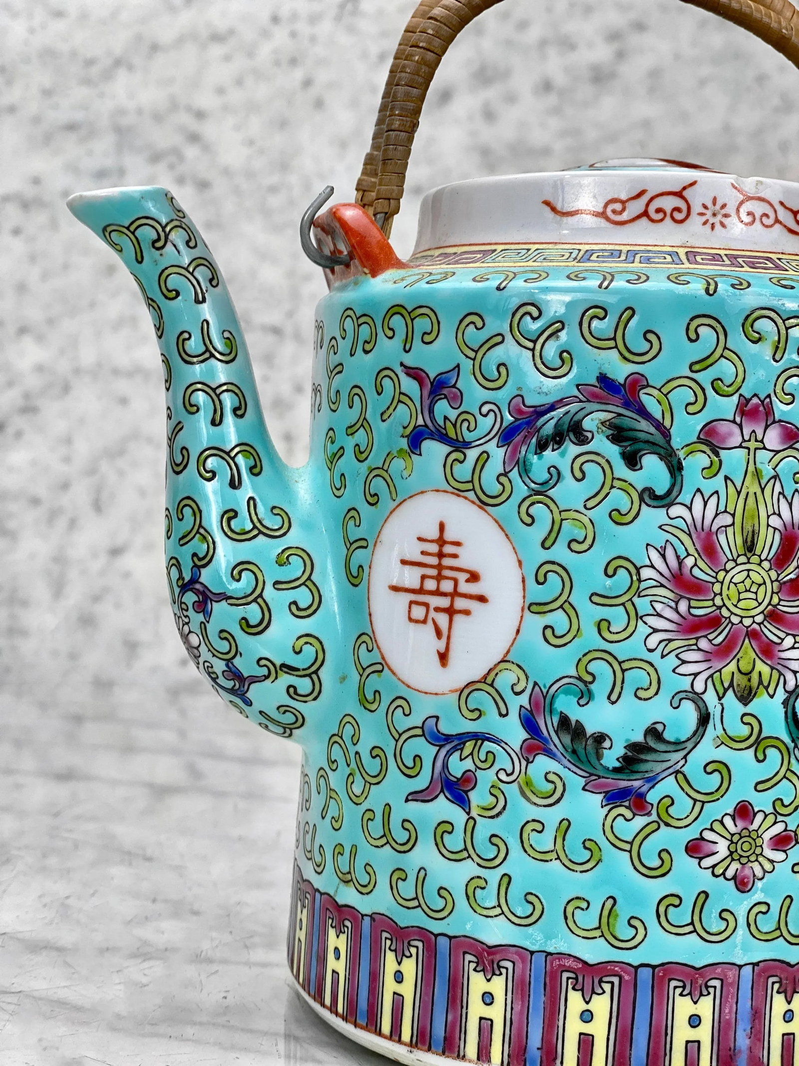 Vintage Chinese Porcelain Famille Verde Enamel Floral Motif Teapot - 5