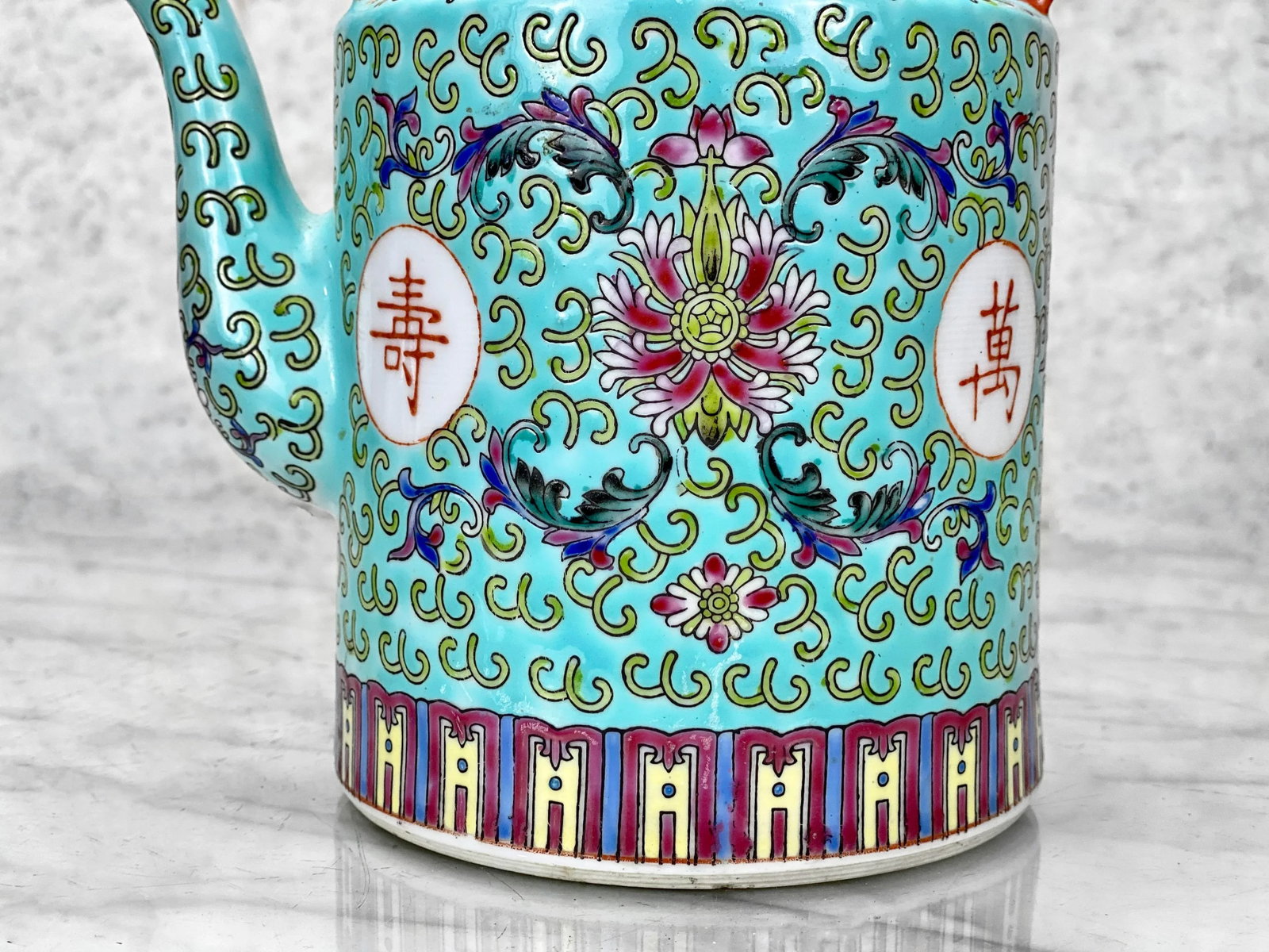 Vintage Chinese Porcelain Famille Verde Enamel Floral Motif Teapot - 6