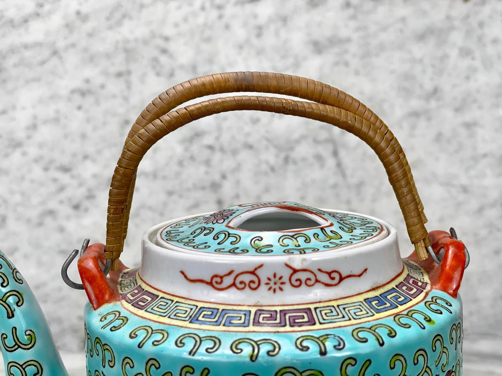 Vintage Chinese Porcelain Famille Verde Enamel Floral Motif Teapot - 7
