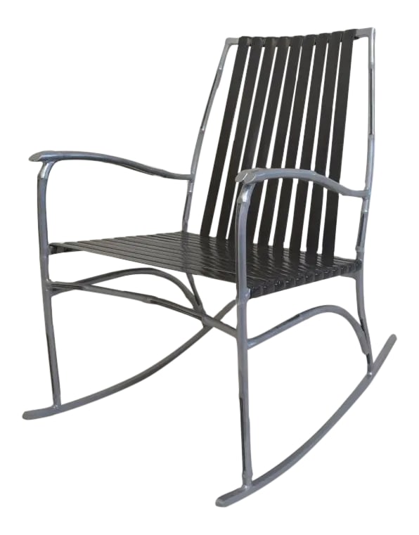 Faux Bamboo Patio Rocker: This gorgeous mid-century modern faux bamboo patio rocker is in very good vintage condition. It has been re-strapped with the straps shown in the pictures and had a fresh powder coat so it is ready to