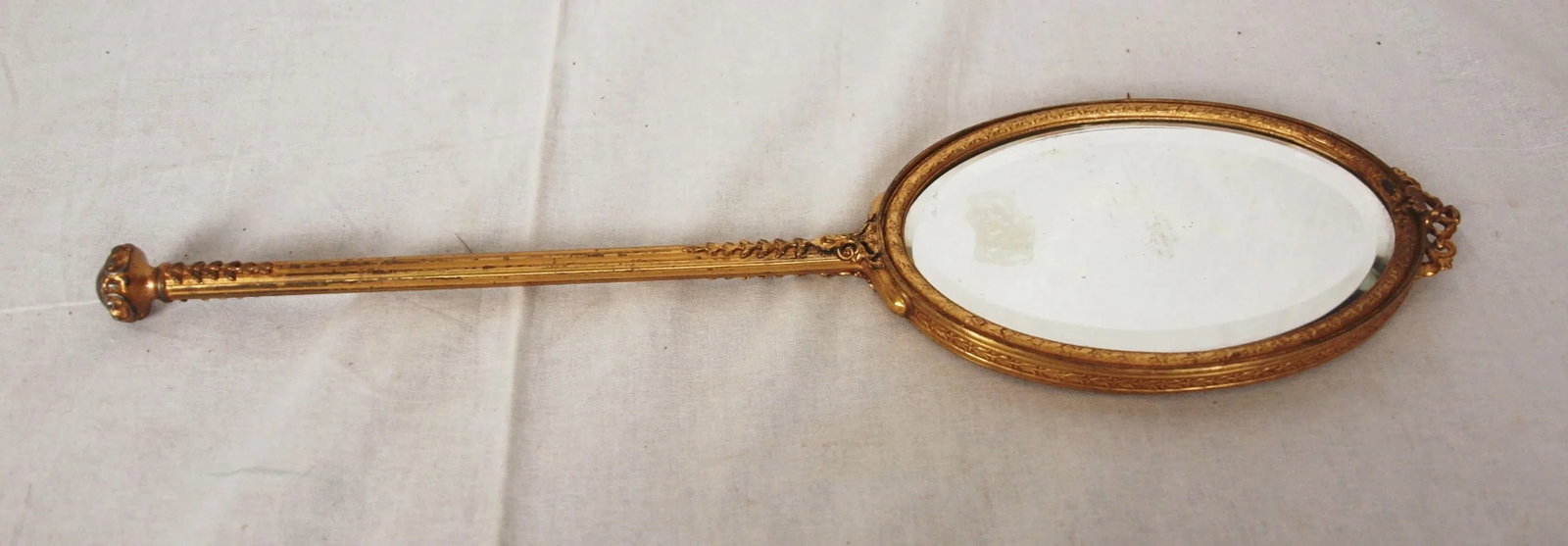 Vintage Gold Gilded Hand Mirror With Painted Portrait - 4