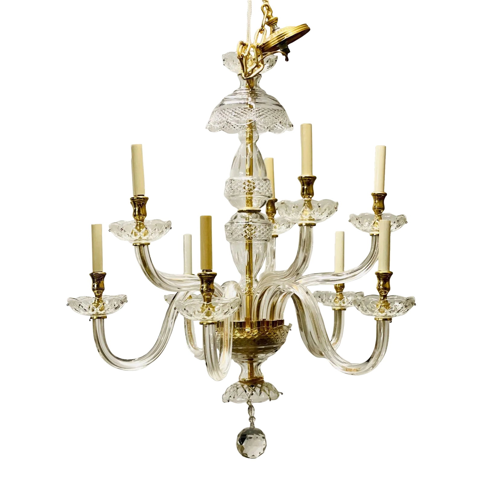 A Murano Style Chandelier, Waterford Style .: A Murano Chandelier in the Waterford Taste. This finely formed chandelier is wonderfully cut with swaying arms having been recently rewired. No crystal prisms. Condition: Alterations: Original Conditi