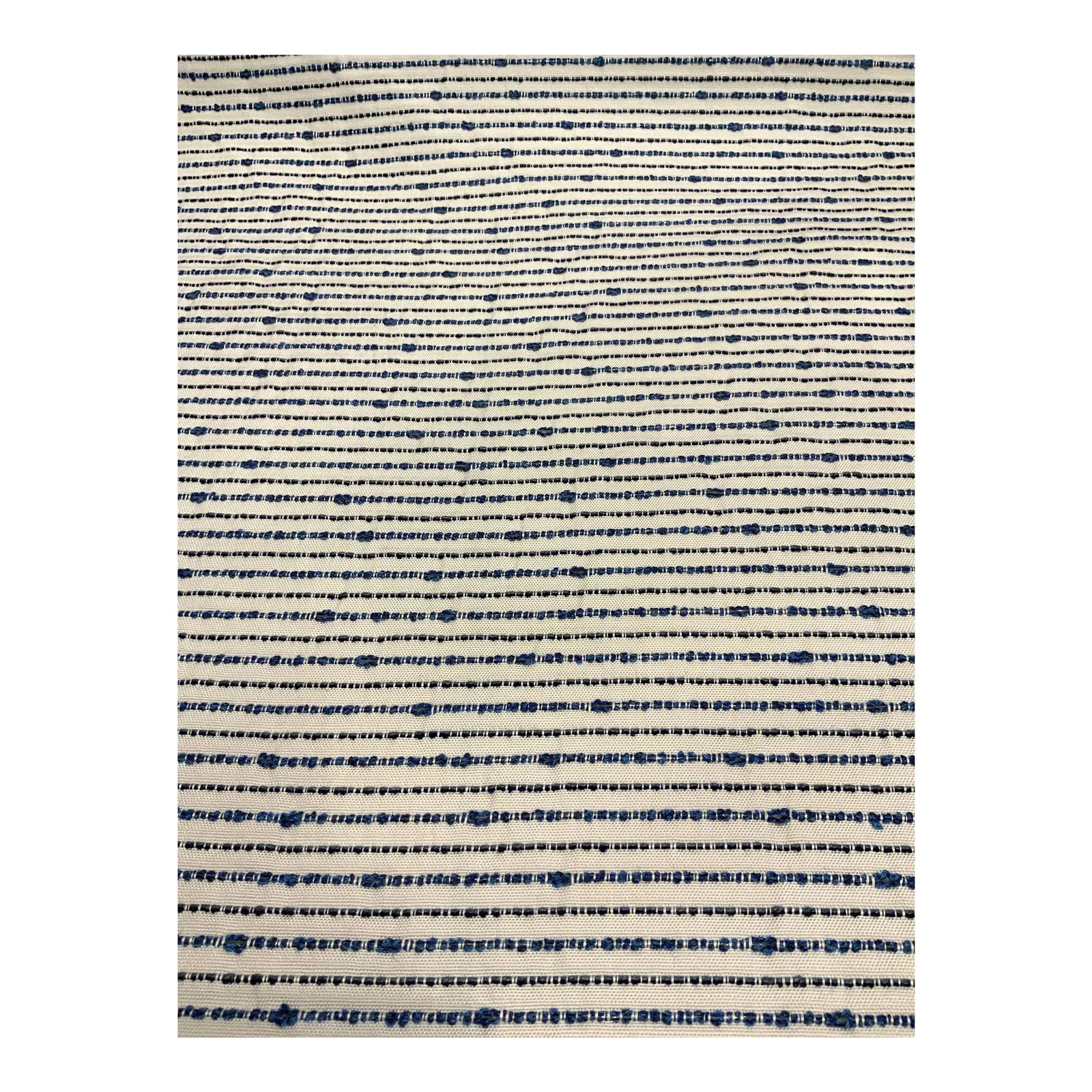 Seth Cabot/Lee Jofa for Kravet Blue and White Slubby Woven 3736.15 Designer Fabric - 9 Yards: This blue and cream slubby stripped woven has metallic gray thread and a coarse hand. It is suitable for upholstery and pillows.. This fabric is a first quality designer good and retails with Kravet f