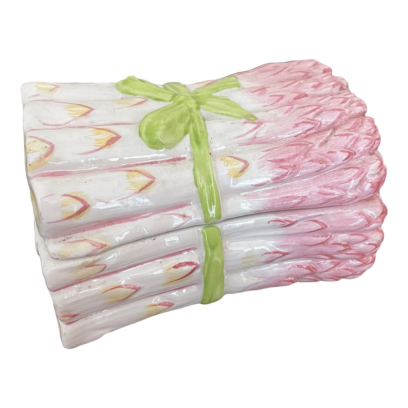 1960s Small Italian Ceramic Asparagus Box: This sweet little ceramic box was made in Italy for The Mill Pond House, a small boutique on Long Islands North Shore in the 1950's to early 80's. Sadly this shop no longer exists but thankfully