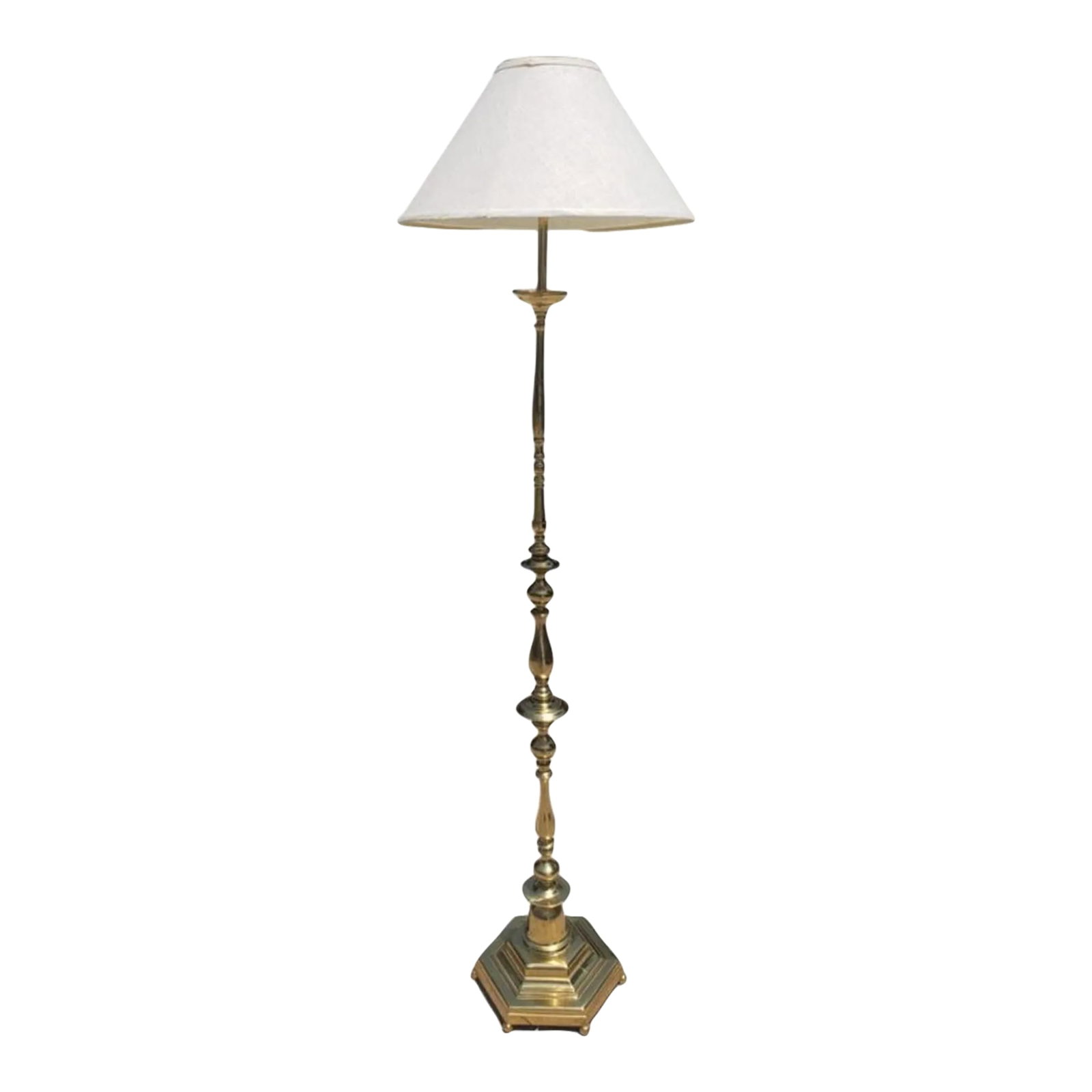 Mid Century Regency Solid Polish Brass Two Light Floor Lamp (1 of 10)