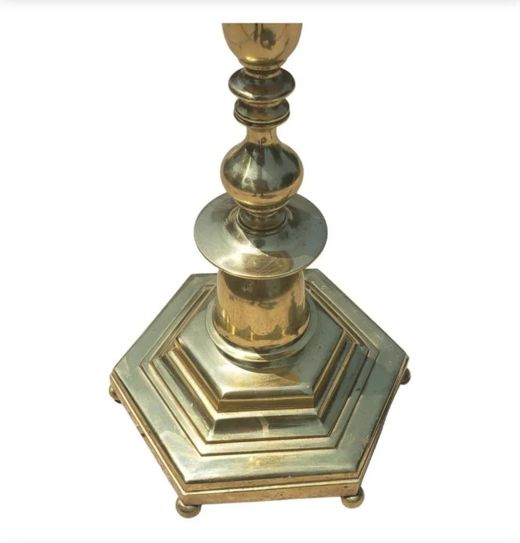 Mid Century Regency Solid Polish Brass Two Light Floor Lamp - 2
