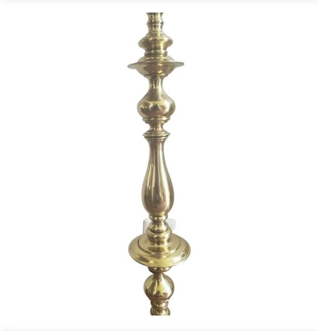 Mid Century Regency Solid Polish Brass Two Light Floor Lamp - 4