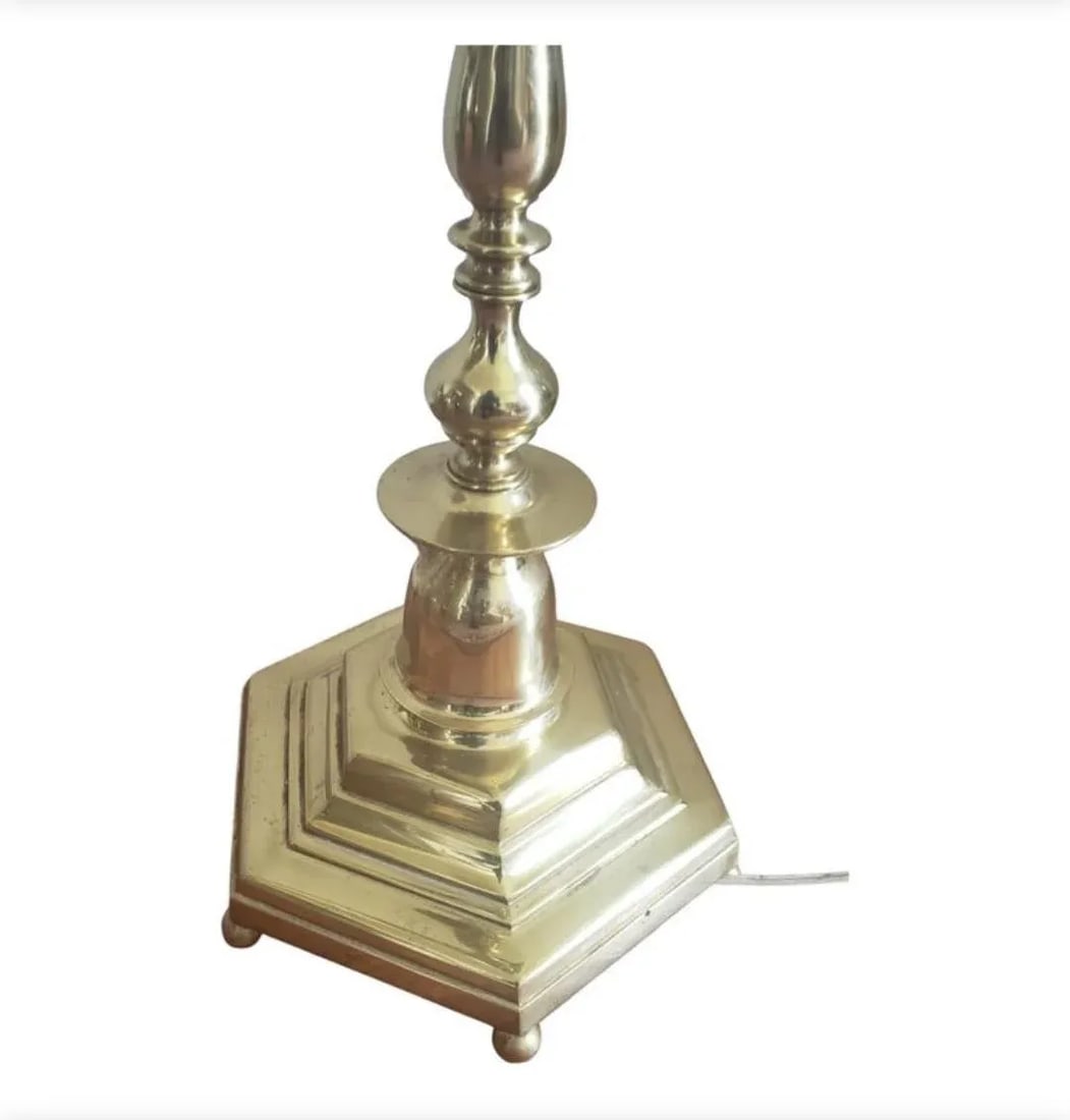 Mid Century Regency Solid Polish Brass Two Light Floor Lamp - 5