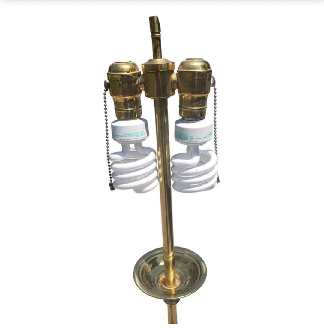 Mid Century Regency Solid Polish Brass Two Light Floor Lamp - 6