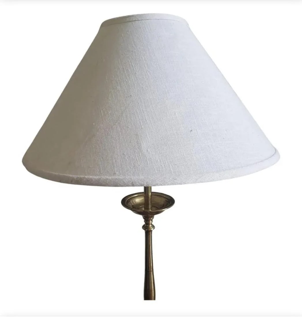 Mid Century Regency Solid Polish Brass Two Light Floor Lamp - 7