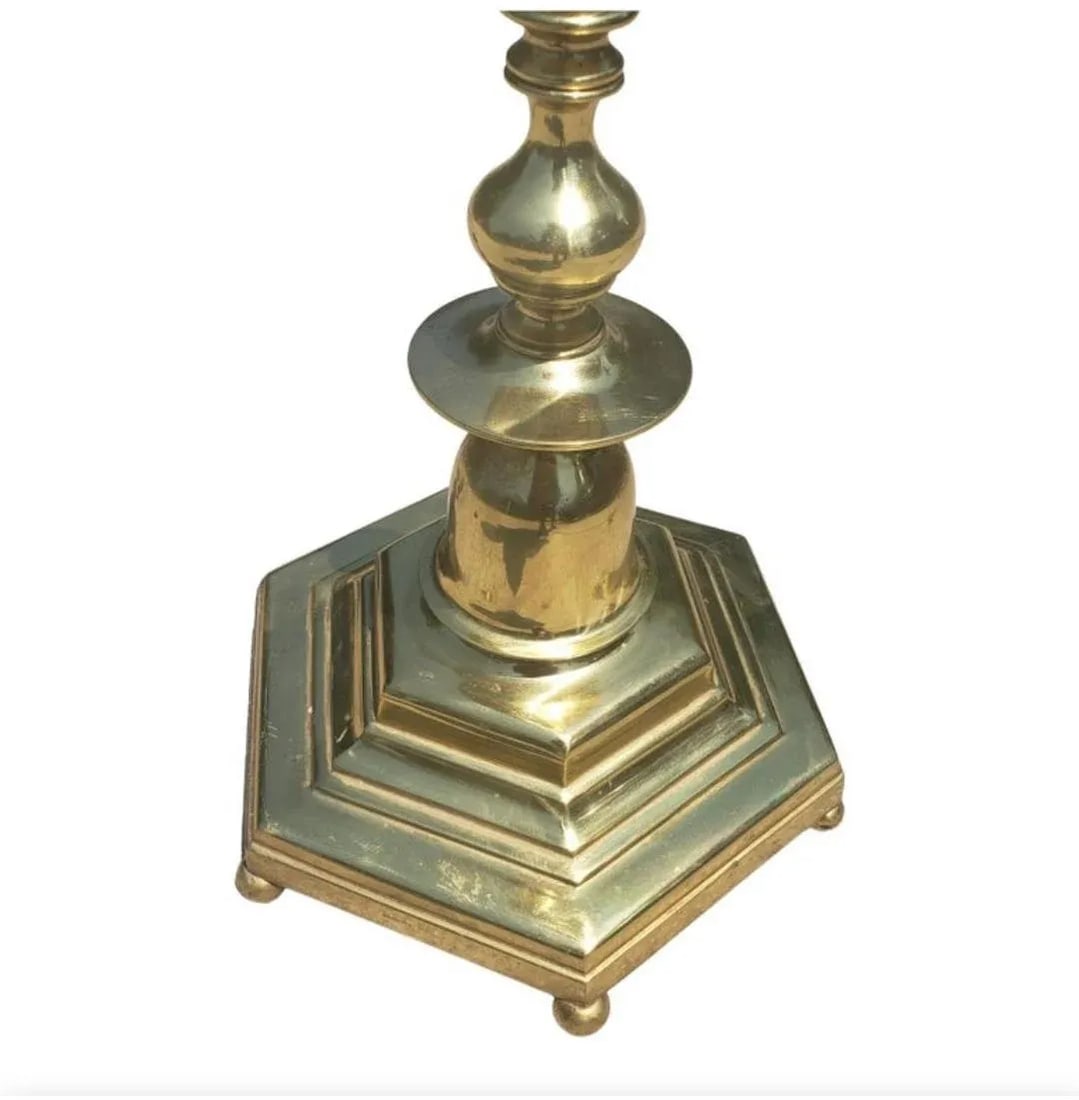 Mid Century Regency Solid Polish Brass Two Light Floor Lamp - 8