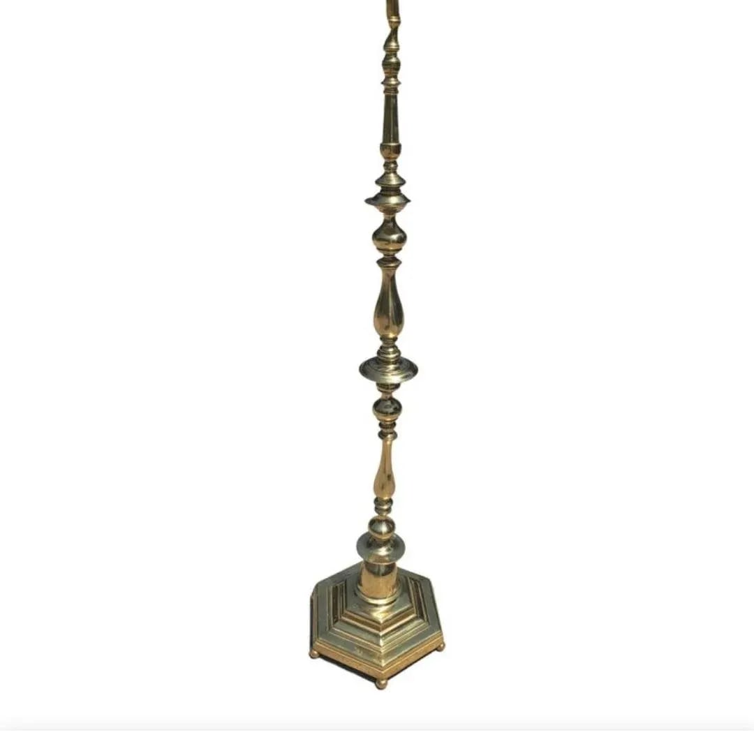 Mid Century Regency Solid Polish Brass Two Light Floor Lamp - 9