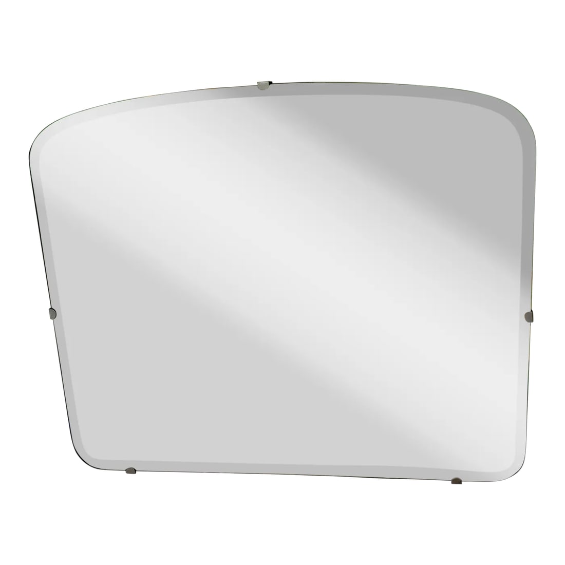 Vintage Frameless Beveled Mirror With Arch Top: Vintage beveled frameless mirror with solid wood backing. Mirror glass very solidly attached to backing. Measures 34"W x 28.5H x 1.25"D Condition: Alterations: Original Condition Unaltered