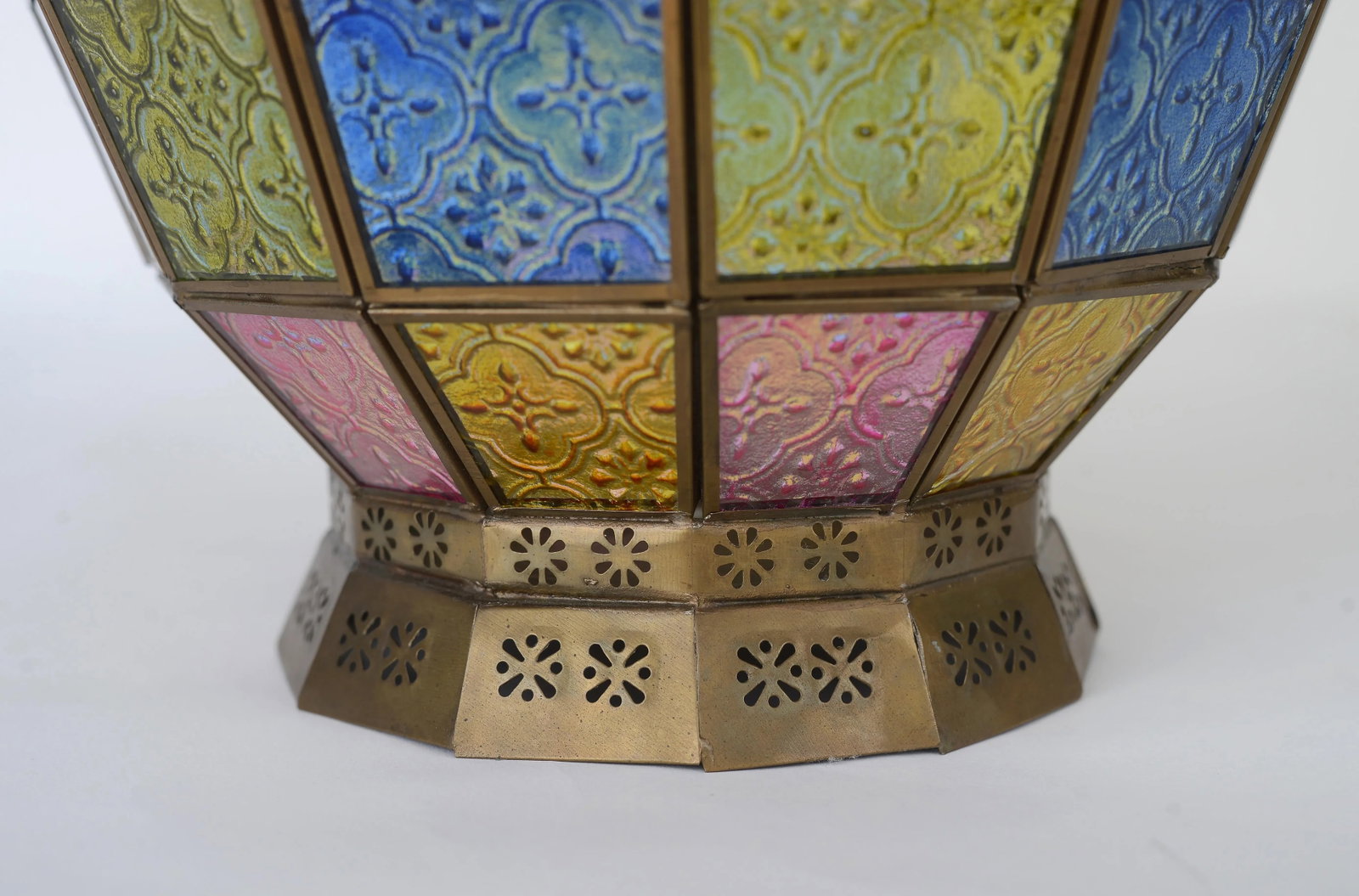 Vintage Victorian Style Stained Glass & Brass Hanging Lantern - 10