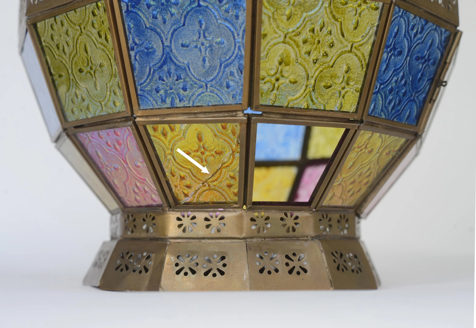Vintage Victorian Style Stained Glass & Brass Hanging Lantern - 11