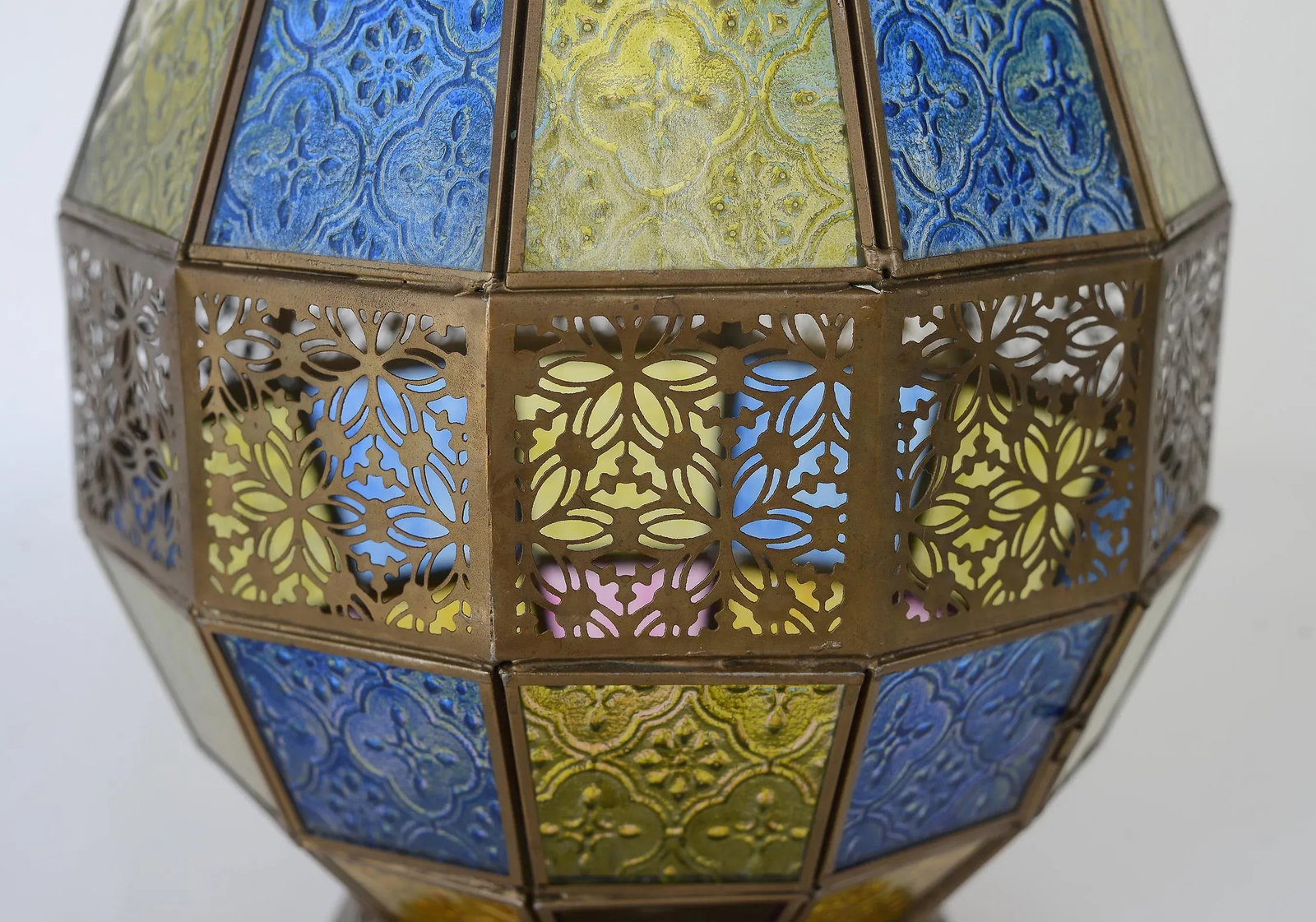 Vintage Victorian Style Stained Glass & Brass Hanging Lantern - 3