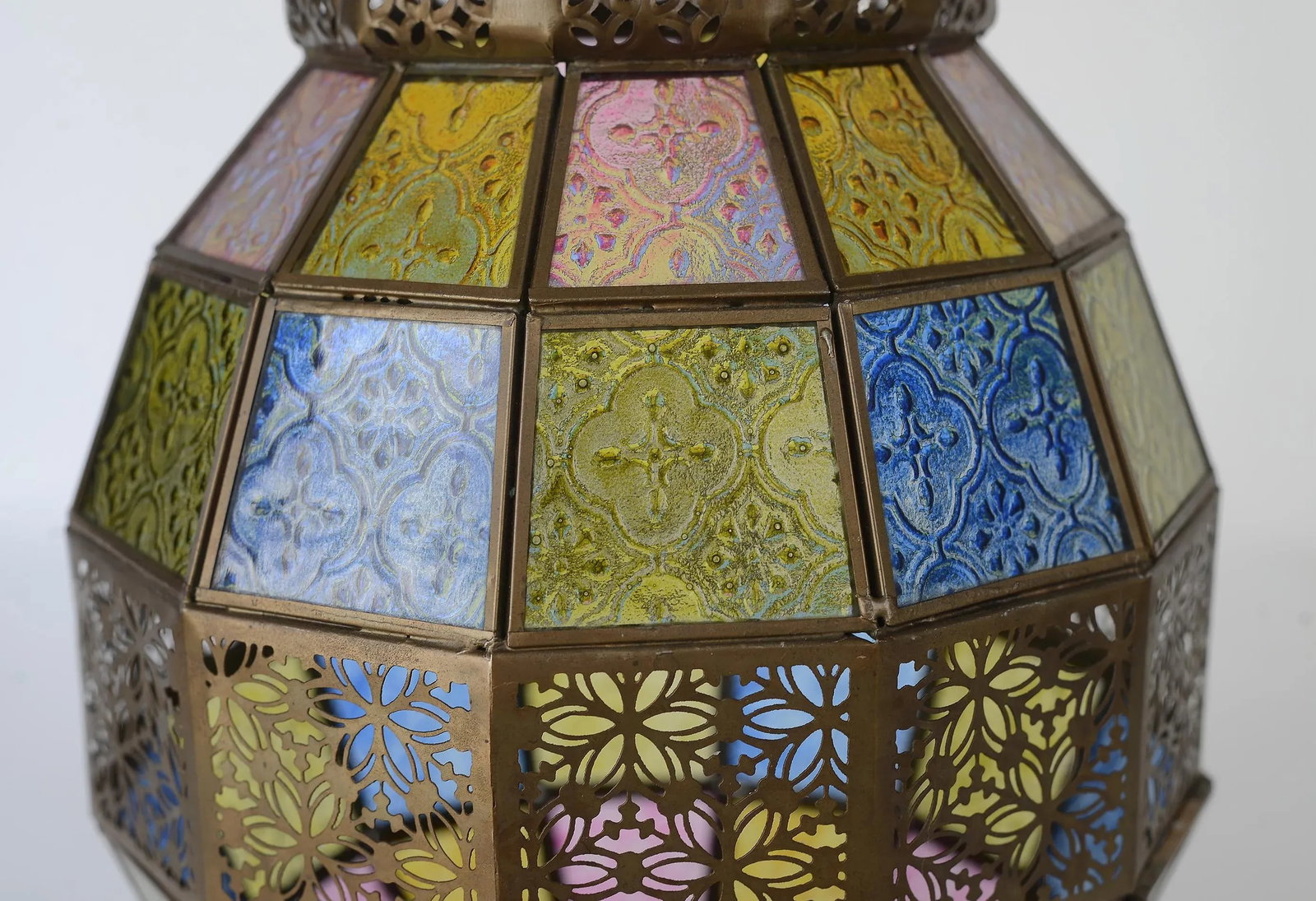 Vintage Victorian Style Stained Glass & Brass Hanging Lantern - 4