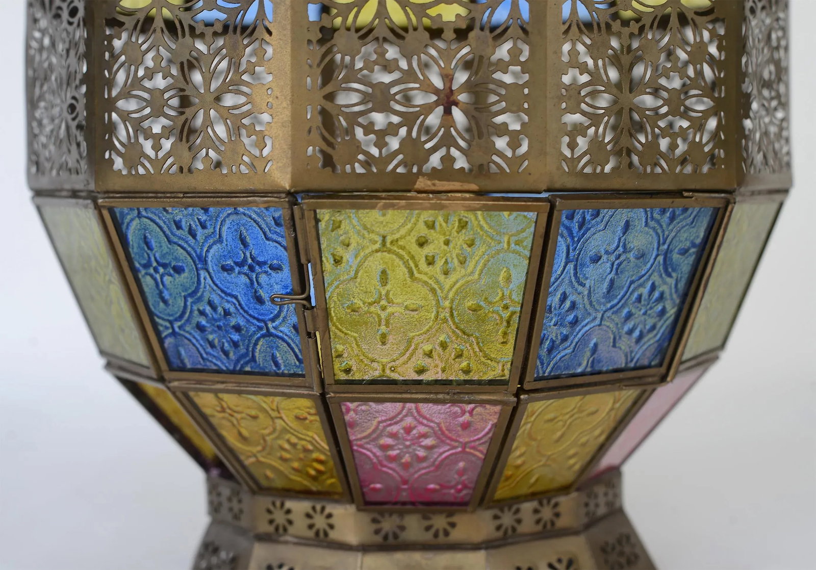 Vintage Victorian Style Stained Glass & Brass Hanging Lantern - 5