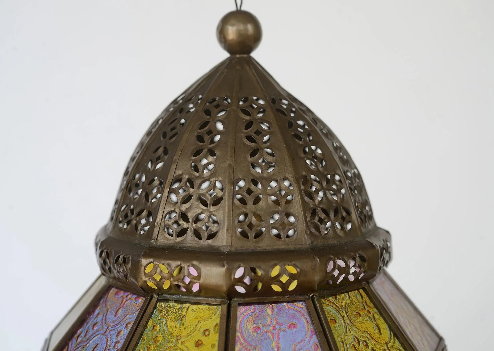 Vintage Victorian Style Stained Glass & Brass Hanging Lantern - 9