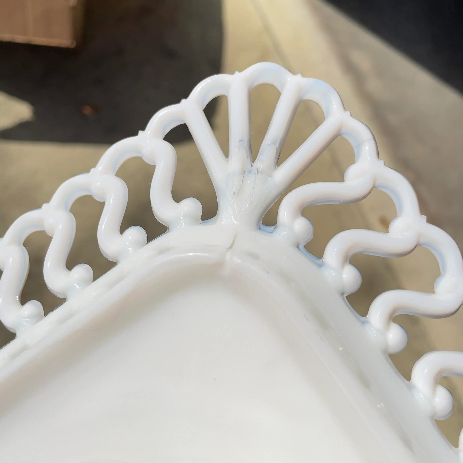 1940s Westmoreland Square Reticulated Milk Glass Plates- Set of 8 - 10